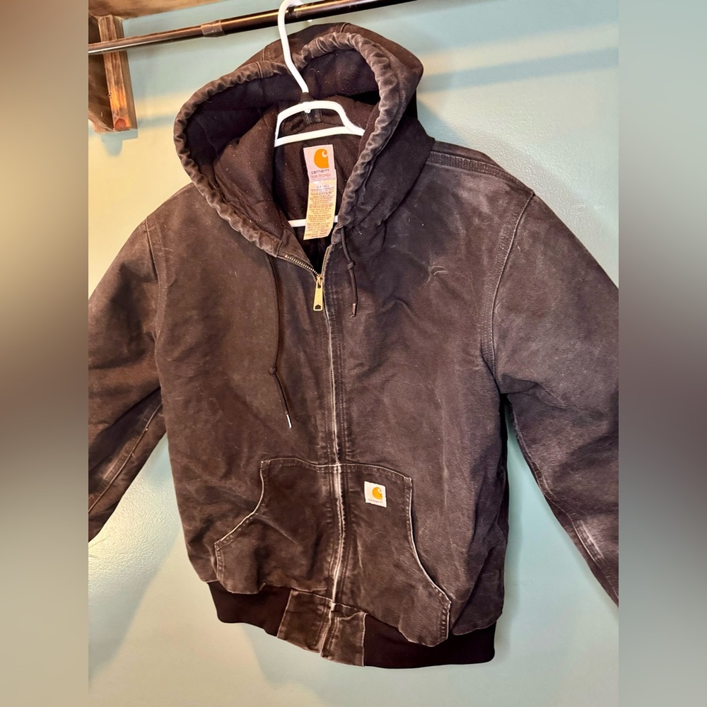 Vintage Carhartt Quilted Black Hooded Jacket Distressed Faded